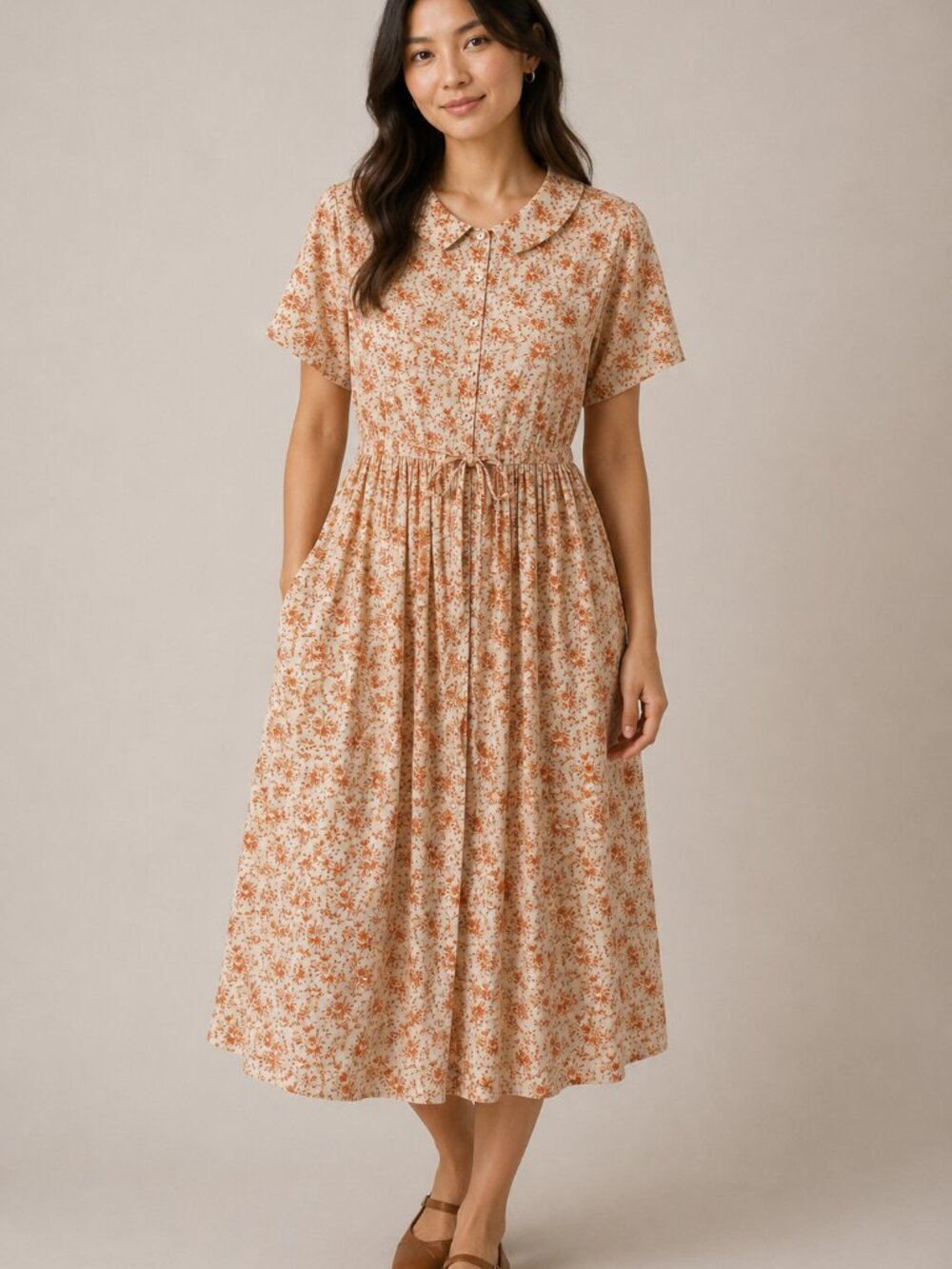 April Cornell Peach Floral Print Vintage Prairie look Dress size XXL